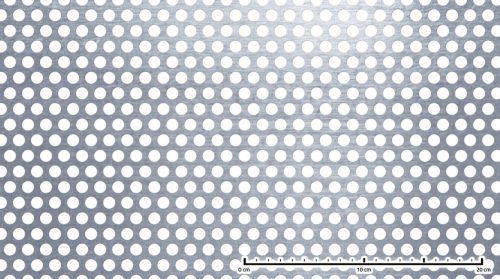 Perforált lemez rozsdamentes 1250x2500x1,5 mm tábla 10 mm lyuk Körlyukasztás átlós osztással Szabad áteresztő felület: 40% saválló inox