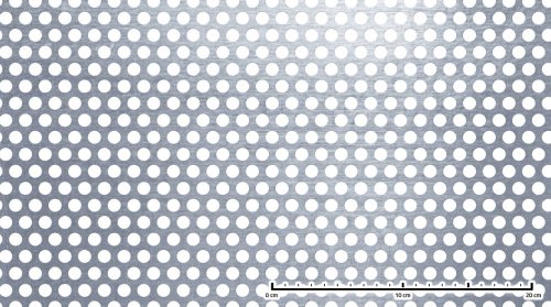 Perforált lemez rozsdamentes 1000x2000x2 mm tábla 10 mm lyuk Körlyukasztás átlós osztással Szabad áteresztő felület: 40% saválló inox