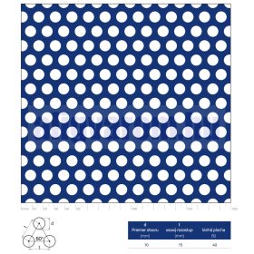   Perforált lemez rozsdamentes 1000x2000x1mm tábla 2 mm lyuk Körlyukasztás átlós osztással Szabad áteresztő felület: 30% saválló inox