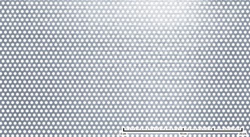 Perforált lemez horganyzott 1000x2000x1 mm tábla 5 mm lyuk körlyukasztás átlós osztással Szabad áteresztő felület: 35% 