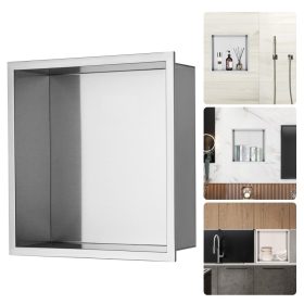   Beépíthető fürdőszobai polc 10x33x33 cm rozsdamentes acél, peremes