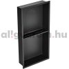 Beépíthető fürdőszobai polc, fali fülke 10x33x63 cm rozsdamentes acél, fekete, peremes
