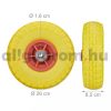 Ø260 mm tömörgumi kerék 2 db 4.1/3.5-4 defektmentes sárga-piros pótkerék műanyag felnivel kézikocsi kiskocsi molnárkocsi talicska
