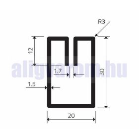   Lemez rács keretező profil lemez keret 20x30 mm 1,7 mm vastag lemezhez horganyzott acél 3000 mm