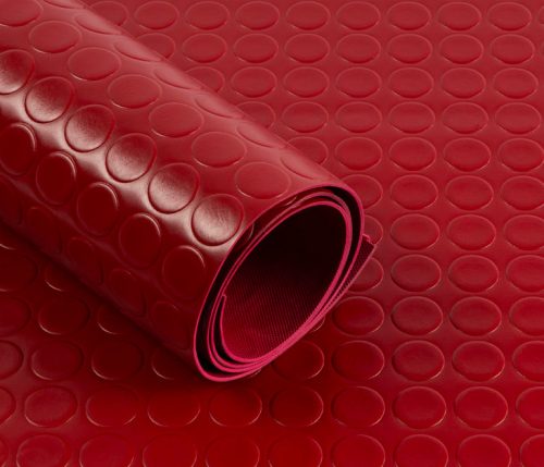 PVC 2x1200 piros Csúszásgátló színes gumiszőnyeg PVC alapú műanyag 2 mm vastag 1200 mm széles tekercs stoplis pöttyös