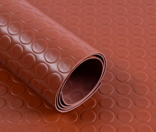 PVC 2x1200 vörös Csúszásgátló színes gumiszőnyeg PVC alapú műanyag terrakotta 2 mm vastagság 1200 mm széles tekercs stoplis