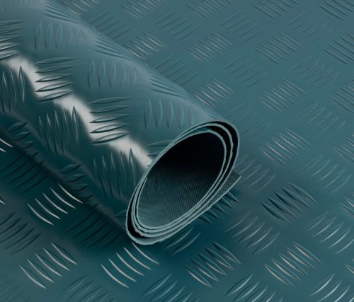 Csúszásgátló színes gumiszőnyeg PVC alapú műanyag szőnyeg türkiz 2 mm vastagság 1200 mm széles tekercs gyémánt mintás