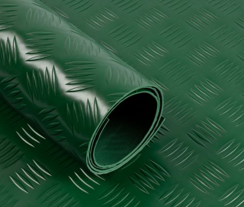 Csúszásgátló színes gumiszőnyeg PVC alapú műanyag szőnyeg zöld 2 mm vastagság 1200 mm széles tekercs gyémánt mintás