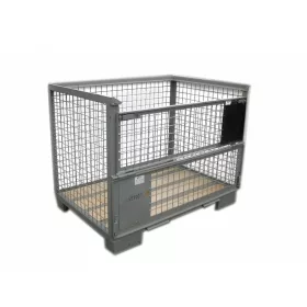   Rácsos tároló konténer fa aljzat DIN 15155 szabvány szerint, Europools visszaváltható konténer EUR raklap méret belül 800x1200x800 mm 1500 kg Gitterbox, GiBo