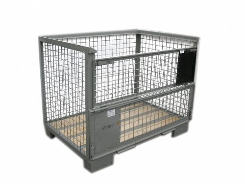 Rácsos tároló konténer fa aljzat DIN 1515 szabvány szerint, EUR raklap méret belül 800x1200x510 mm 1