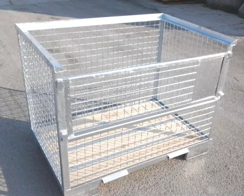 Horganyzott rácsos tároló konténer DIN 15155 EUR raklap méret 800x1200x800 belül 1000 kg Gitterbox, fa alj, GiBo