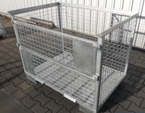 Rácsos tároló konténer horganyzott Gitterbox  800x1200x800 1000 kg fém alj, GiBo DIN 15155