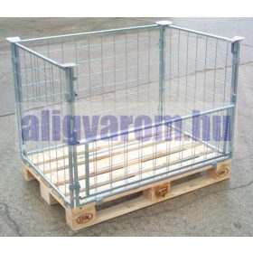 Rácsos tároló konténer, összecsukható, EUR raklap méret belül 800x1200x800 mm