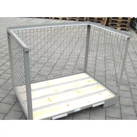   Oldalt nyitott rácsos tároló konténer DIN 15155, EUR raklap méret belül 800x1200x800 mm 1000 kg Gitterbox, GiBo