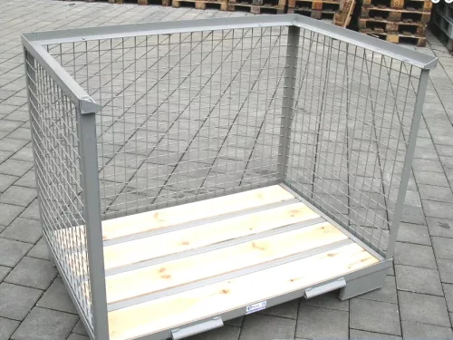Oldalt nyitott rácsos tároló konténer DIN 15155, EUR raklap méret belül 800x1200x800 mm 1000 kg Gitterbox, GiBo