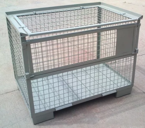 Rácsos tároló konténer zárható tető oldalt fele nyitható 1240x835x970mm EUR raklap méret 1000 kg Gitterbox, GiBo