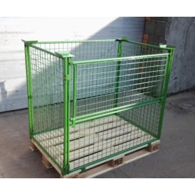 Raklaprács könnyű rácsos tároló lehajtható oldalfallal, összecsukható, EUR raklapra rögzíthető