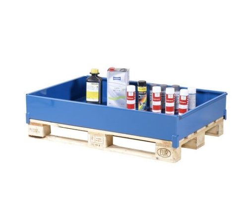 Raklapra rögzíthető tároló láda veszélyes anyagok tárolása, szállítása 150 literes EUR raklap méretű kármentő 