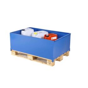   Raklapra rögzíthető tároló láda veszélyes anyagok tárolása szállítása 400 literes EUR raklap méretű kármentő