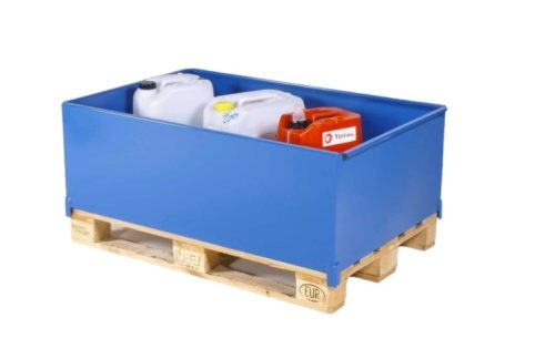 Raklapra rögzíthető tároló láda veszélyes anyagok tárolása szállítása 400 literes EUR raklap méretű kármentő