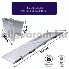 Nagy teherbírású alumínium összecsukható rámpa 225x72x14 cm 400 kg teherbírású 1 db rámpa