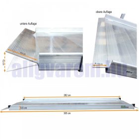   Széles rámpa levehető kapaszkodóval kerekesszék rámpa, rakodó rámpa 400 kg teherbírás 305x90x9,5 cm