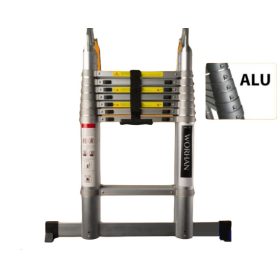 Teleszkópos, alumínium, kétágú létra kinyitva 560 cm, összecsukva 91 cm magas. Multifunkciós, változ