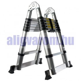   Teleszkópos, kétágú létra, ENYHE SÉRÜÉSSEL! aluminium rögzítőgyűrűkkel, kinyitva 560 cm, összecsukva 91 cm magas. Multifunkciós, változtatható szárhosszú létra