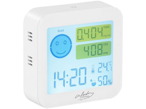 HIÁNYOS! Beltéri levegőminőség mérő készülék CO2 és illékony szerves vegyületek számára (TVOC) idő, hőmérséklet és páratartalom mérésével