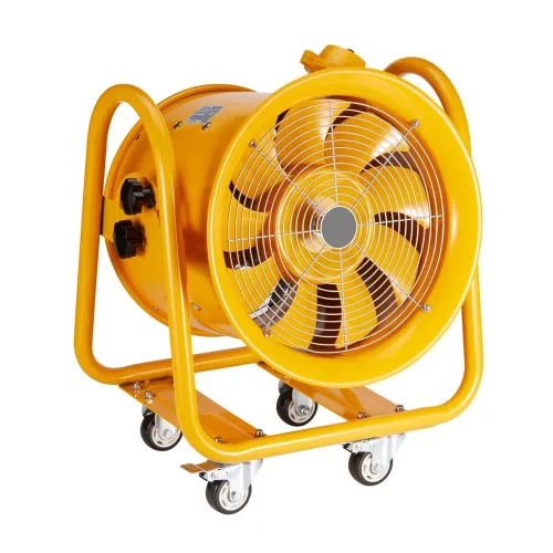  SZÁLLÍTÁS SÉRÜLT! Ipari építkezési ventilátor 4240 CFM légszállítással – 1100 W AC motor, 2850 ford./perc, IP44 védettség, 5 m kábellel, 79 dB zajszint, robusztus acélházas kivitel 