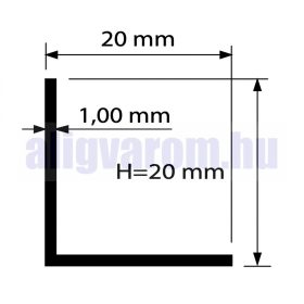   AV L profil polírozott inox hatású eloxált alumínium sarokprofil 20x20x2000 mm sarokvédő sarokléc élvédő szögprofil