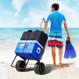  Összecsukható acél strandkocsi 31 kg teherbírással – 38 × 38,6 cm-es rakfelület, 25,4 cm-es tömör műanyag kerekekkel, rögzítőpánttal és helytakarékos kialakítással