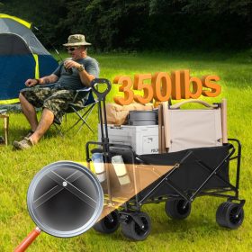   Összecsukható, nagy teherbírású strand- és kerti szállítókocsi 168 kg teherbírás, dupla tárolószinttel, fékezhető terepjáró kerekekkel