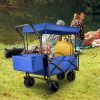 Összecsukható kék kerti kézikocsi napellenzővel – 100 kg teherbírás, nagy kerekekkel, 600D Oxford ponyvával
