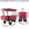 Összecsukható piros kerti kézikocsi napellenzővel – 100 kg teherbírás, nagy kerekekkel, 600D Oxford ponyvával