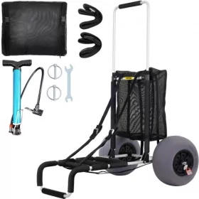   Összecsukható alumínium strandkocsi 75 kg teherbírással – állítható húzókar, 33 cm-es homokjáró kerék, 58 × 38 cm-es rakfelület, extra tárolótáskával és rögzítőpántokkal