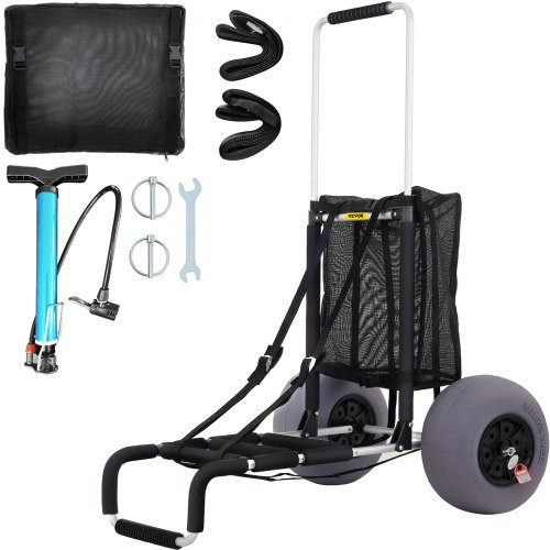 Összecsukható alumínium strandkocsi 75 kg teherbírással – állítható húzókar, 33 cm-es homokjáró kerék, 58 × 38 cm-es rakfelület, extra tárolótáskával és rögzítőpántokkal