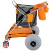 Összecsukható strandkocsi ballonkerékkel – 160 kg teherbírású homokjáró strandbuggy 30,5 cm-es kerekekkel, többzsebes tárolórendszerrel és papucs-/pohártartóval, narancssárga színben