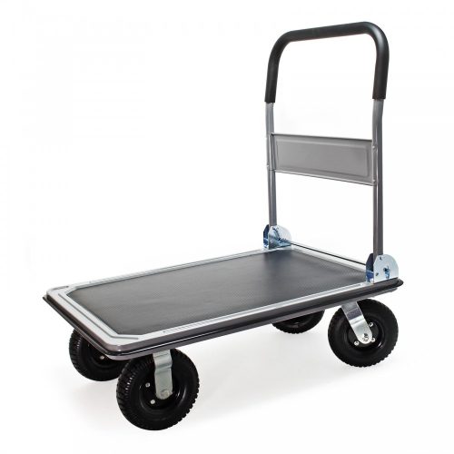 Szállítókocsi, húzható kézikocsi 300 kg teherbírású pneumatikus gumiabroncsokkal és összecsukható csúszásgátló burkolattal