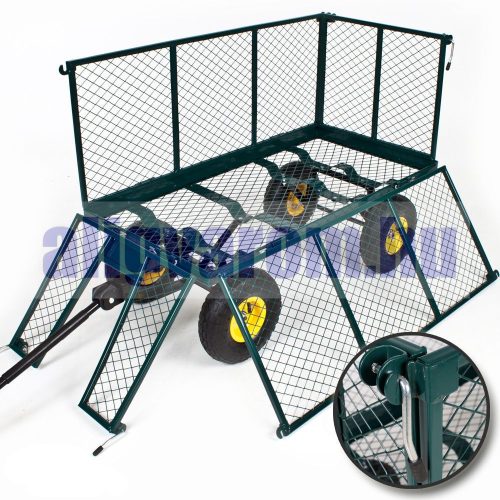 Szállítókocsi, húzható kézikocsi 550 kg teherbírás, lehajtható oldalú plató, levehető kar, géppel is húzható