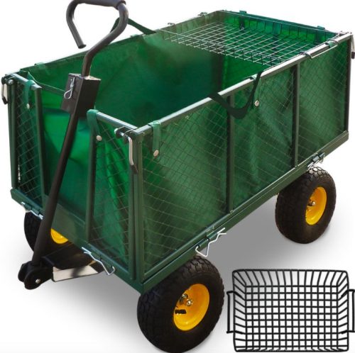 Kiskocsi, húzható kézikocsi 550 kg teherbírású, Rakfelület 96x49x41 cm lehajtható oldalfal, levehető kar, géppel is húzható 