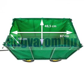   Kiskocsi, húzható kézikocsi 550 kg teherbírású, Rakfelület 96x49x50 cn lehajtható oldalfal, levehető kar, géppel is húzható 