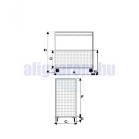   Festett konténerkocsi 400 kg teherbírású fémlemezzel és 4 hálós oldallal 4 pneumatikus kerékkel