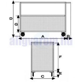   Festett konténerkocsi 500 kg teherbírású 3 rögzített oldalú 1 lehajtható oldallal 