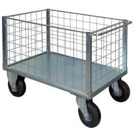   Festett konténerkocsi 500 kg teherbírású fémlemezzel és 4 hálós oldallal