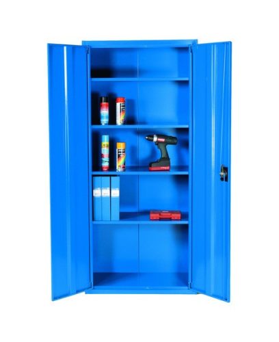 Acélszekrény kék Swed-3 acél szerszámos szekrény 4 db tároló polccal 70 kg/polc teherbírás 2000 x 1000 x 500 mm