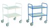 Kétszintes szervizkocsi, húzható kézikocsi 150 kg teherbírás, fékezhető kerekek 510x710 mm cm-es rakfelület kerettel kék vagy fehér színben,