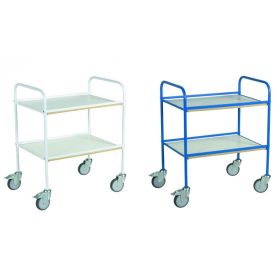   Kétszintes szervizkocsi, húzható kézikocsi 150 kg teherbírás, fékezhető kerekek 510x710 mm cm-es rakfelület kerettel kék vagy fehér színben,