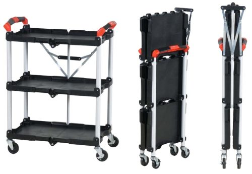 Smart szervizkocsi - okos megoldás - összecsukható 3 szintes szerszámkocsi 75 kg teherbírással önbeálló fékezhető kerékkel