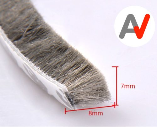 Öntapadós ajtószigetelő kefe, szélfogó üvegajtó kefe szürke 7x8 mm ajtókefe vitrin tömítés